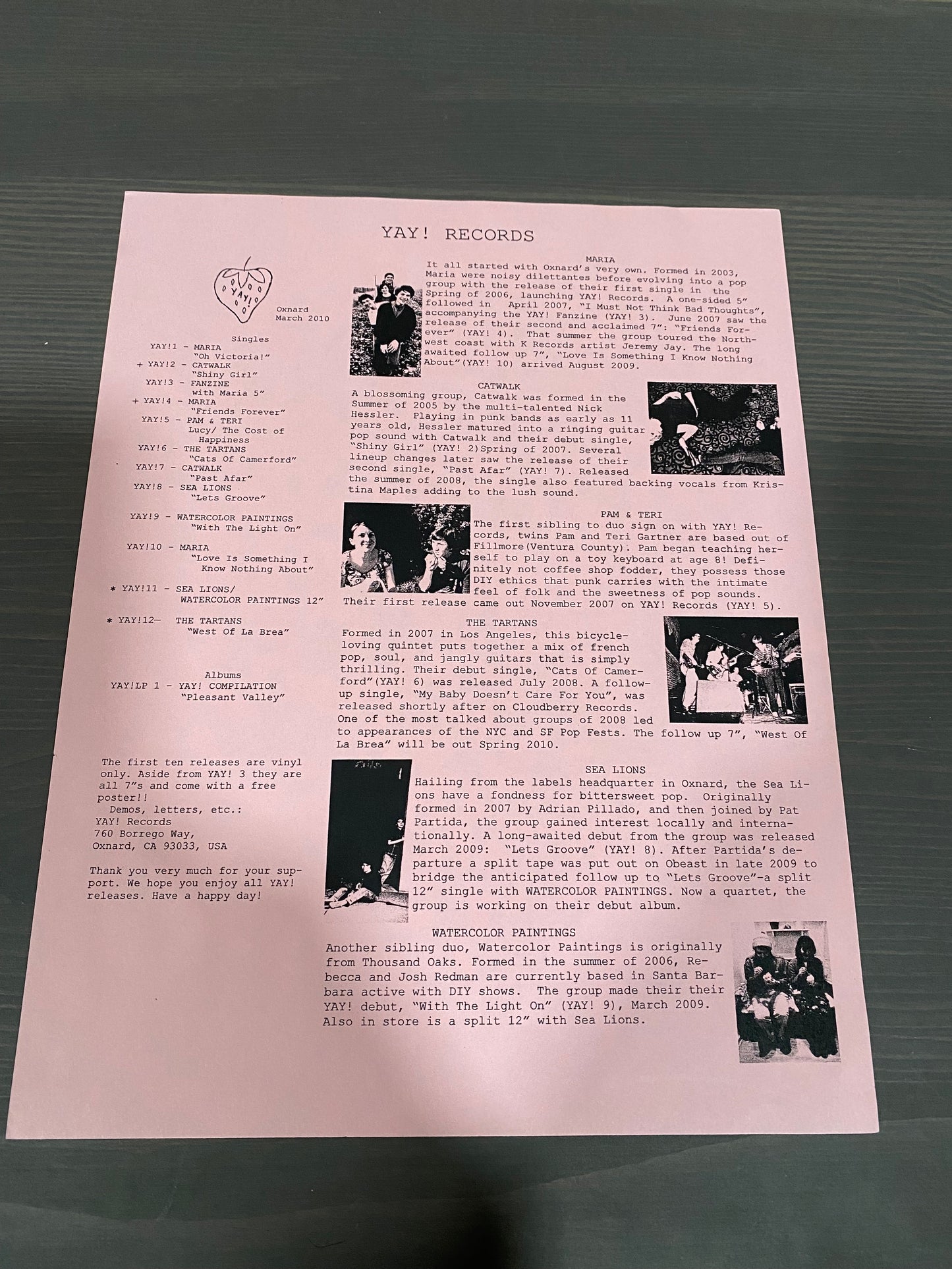 YAY! Records Compilation LP "Pleasant Valley" INDIEPOP Sea Lions Maria Catwalk C86 SARAH