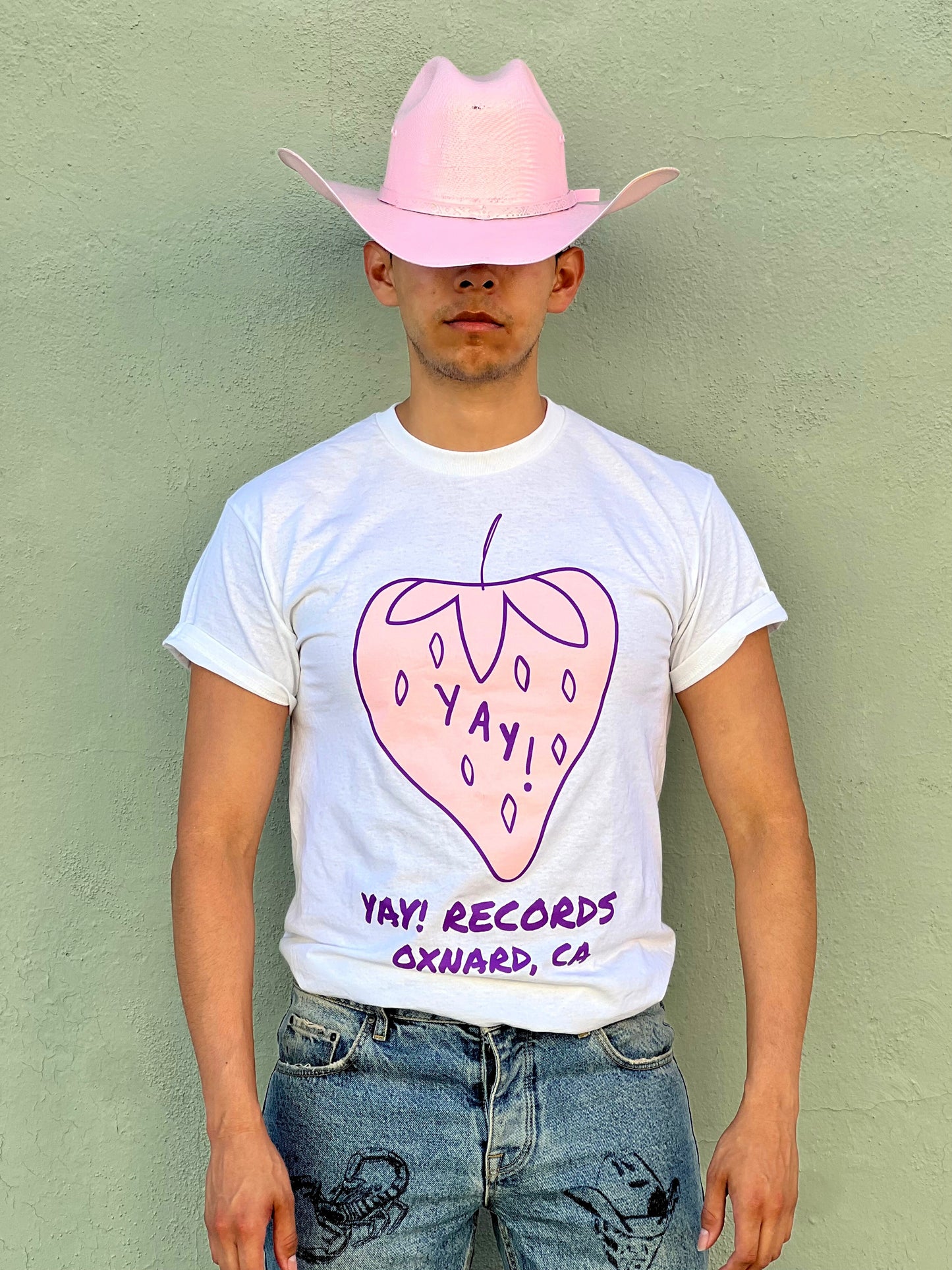 YAY! Records Strawberry Logo White Short Sleeve T Shirt